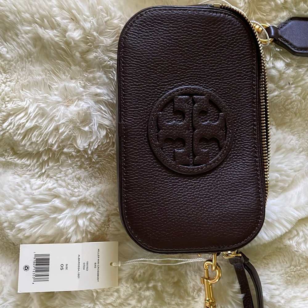 Tory Burch Miller mini cross body bag- color “Albaroosa” (burgundy) NWT